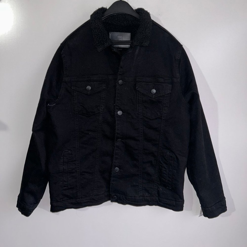 NWT MICHAEL STRAHAN Collection Black Sherpa Lined Jean Jacket Size Large